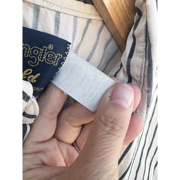 Wrangler Gold Men's Vintage Shirt Single Needle Long Sleeve Stripe Size LARGE - Picture 3 of 6